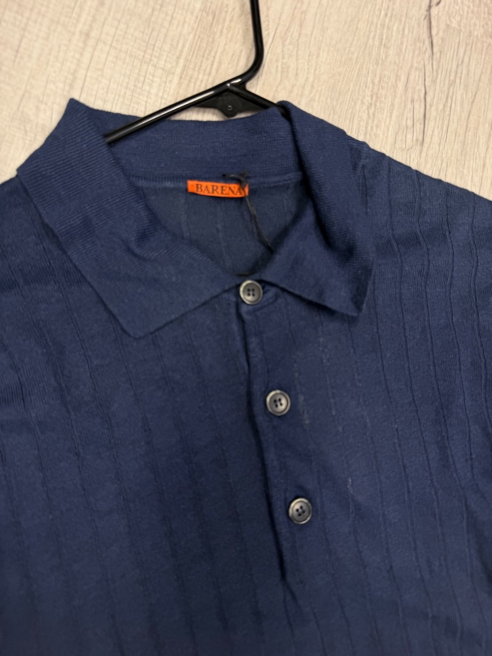 Barena Navy Short-Sleeve Polo with Subtle Rib - Picture 3 of 4